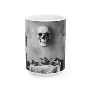Gothic Ceramic Mug with Skull Design - Perfect for Halloween, Dark Academia, Coffee Lovers, Unique Gift, Goth Home Décor