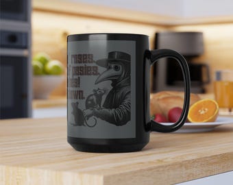 Plague Doctor and Rats Illustration Black Mug, Best New Designs Gothic Coffee Mug, pastel goth, weirdcore, Gothcore, Darkcore