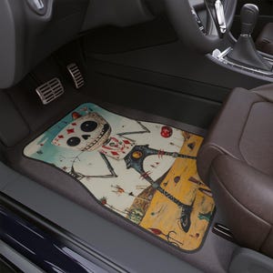 Whimsical Car Floor Mat, Unique Skull Design, Auto Accessories, Fun Car Decor, Halloween Gift Idea, Durable Car Mats