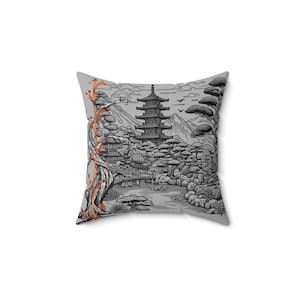 Zen Inspired Square Pillow, Asian Decor Cushion, Meditation Pillow, Interior Decoration, Japanese Art, Cozy Living Room Accessory