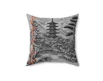 Cojín cuadrado de inspiración zen, cojín de decoración asiática, cojín de meditación, decoración de interiores, arte japonés, acogedor accesorio para la sala de estar.