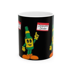 Designated Drinker Ceramic Mug, Fun Gift for Party Lovers, Colorful Drinkware, Funny Coffee Cup, Black and Yellow Cartoon Mug