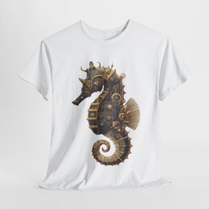 Steampunk Seahorse Tee, Unisex Heavy Cotton TShirt, Nautical Gift, Ocean Lover Shirt, Unique Graphic Tee, Gothic Beachwear image 10