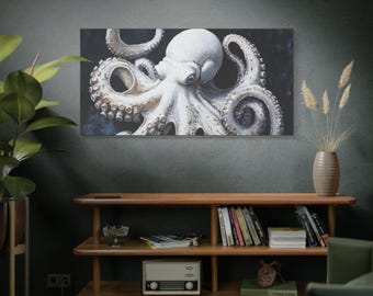 Ocean-Inspired Wall Art Canvas, Nautical Home Decor, Octopus Artwork, Unique Gift for Sea Lovers, Marine Life Decoration, Coastal Wall Decor