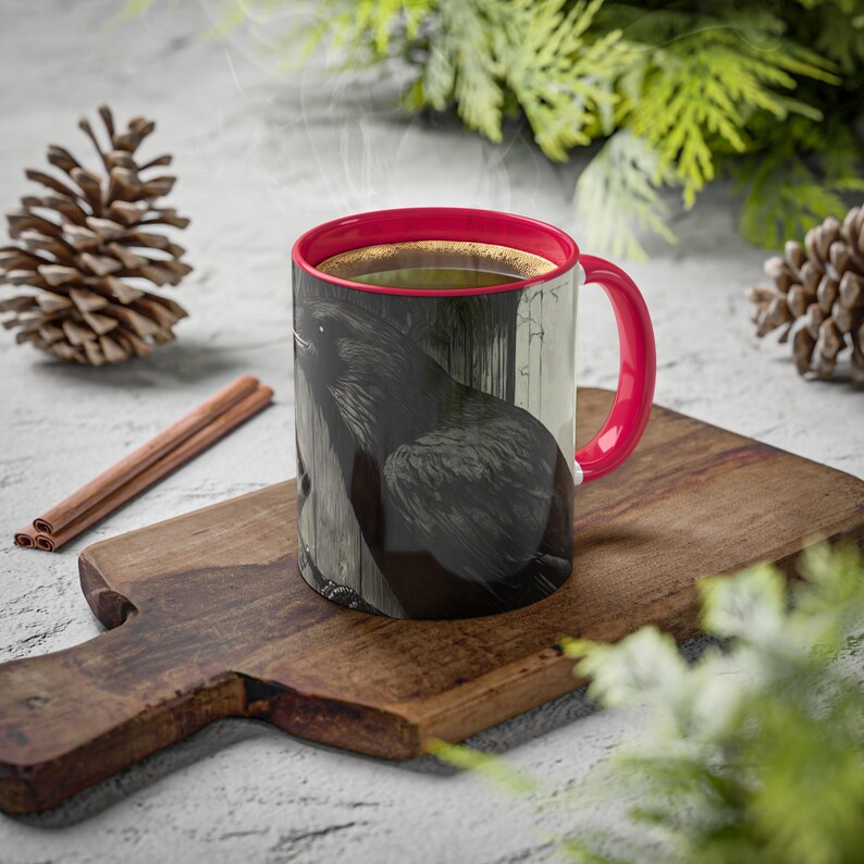 Mystical Raven Mug, Enigmatic Raven Cup, Gothic Coffee Mug, Unique Black Bird Drinkware, Halloween Gift for Bird Lovers image 6
