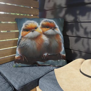 Adorable Bird Themed Outdoor Pillows, Cozy Garden Decor, Patio Cushion, Nature Lover Gift, Spring Home Accent, Bird Lovers Accent