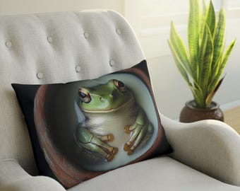 Frog in Milk, Quirky Frog Cushion | Fun Home Decor for Frogge Lovers, Unique Gift for Kids, Nursery Decoration, Froggy Throw Pillow