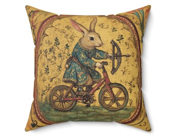 Illuminated Manuscript Rabbit Pillow, Vintage Decor, Animal Art Cushion, Nursery Gift, Home Accent, Easter Decoration, Kids' Room Decor
