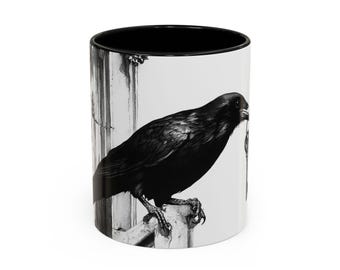 Mysterious Raven Coffee Mug, Gothic Raven Cup, Unique Gift, Coffee Lovers, Home & Kitchen Decor, Key Design