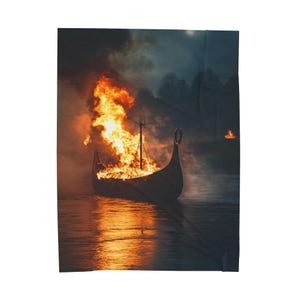 Viking Ship Funeral Velveteen Plush Blanket, Cozy Home Decor, Gift for Her, Warm Bed Throw, Viking Themed, Norse Blanket