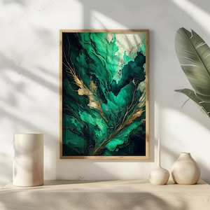 Dark Green abstract wall art, watercolour art print, home decor for living room, forest green art, abstract art, modern art, minimalist art