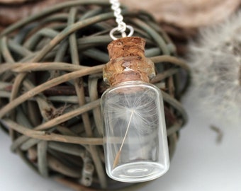 Dandelion necklace dandelion wish clock glass vial pendant- make a wish dandelion jewellery