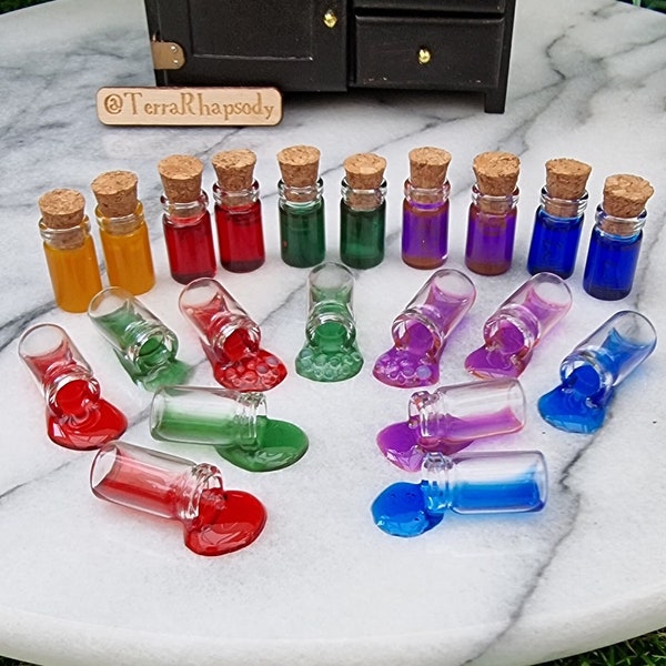 Miniature apothecary jars 1:12 dolls house miniature potion bottles and spilled potions miniature apothecary curios shop