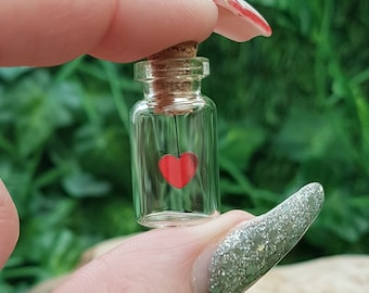 Coeur d’amour miniature jeton d’amour flacon en verre souvenir- cœur dans une bouteille- message dans un câlin de poche de bouteille- cadeau à distance pour elle
