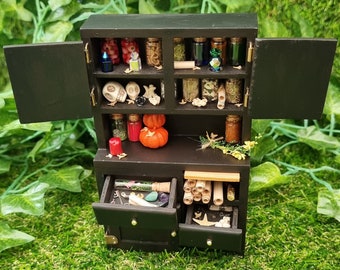 Miniature halloween dresser 1:12th scale dollshouse apothecary bottles curio cabinet miniature dresser halloween miniatures