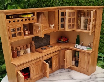 Miniature Kitchen Corner Unit, 1:12 Scale Dollhouse Furniture