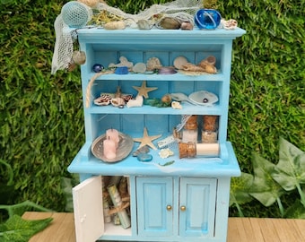 Dollhouse miniature dresser 1:12th scale nautical theme curio cabinet for miniature beach hut
