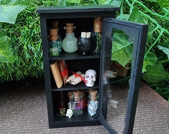 Miniature apothecary cabinet 1:12 scale dollhouse miniature apothecary jars- curio cabinet, Halloween miniatures