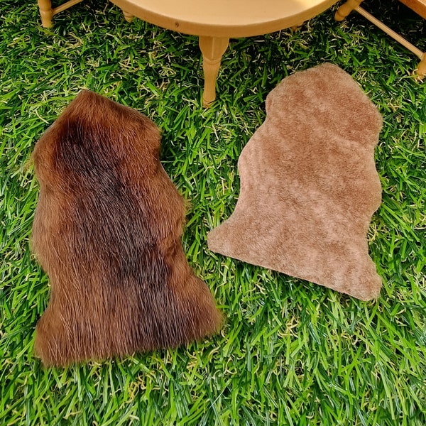 Miniature genuine fur rug 1:12 dollshouse fur throw Sheep skin rug deer skin rug dollshouse decor