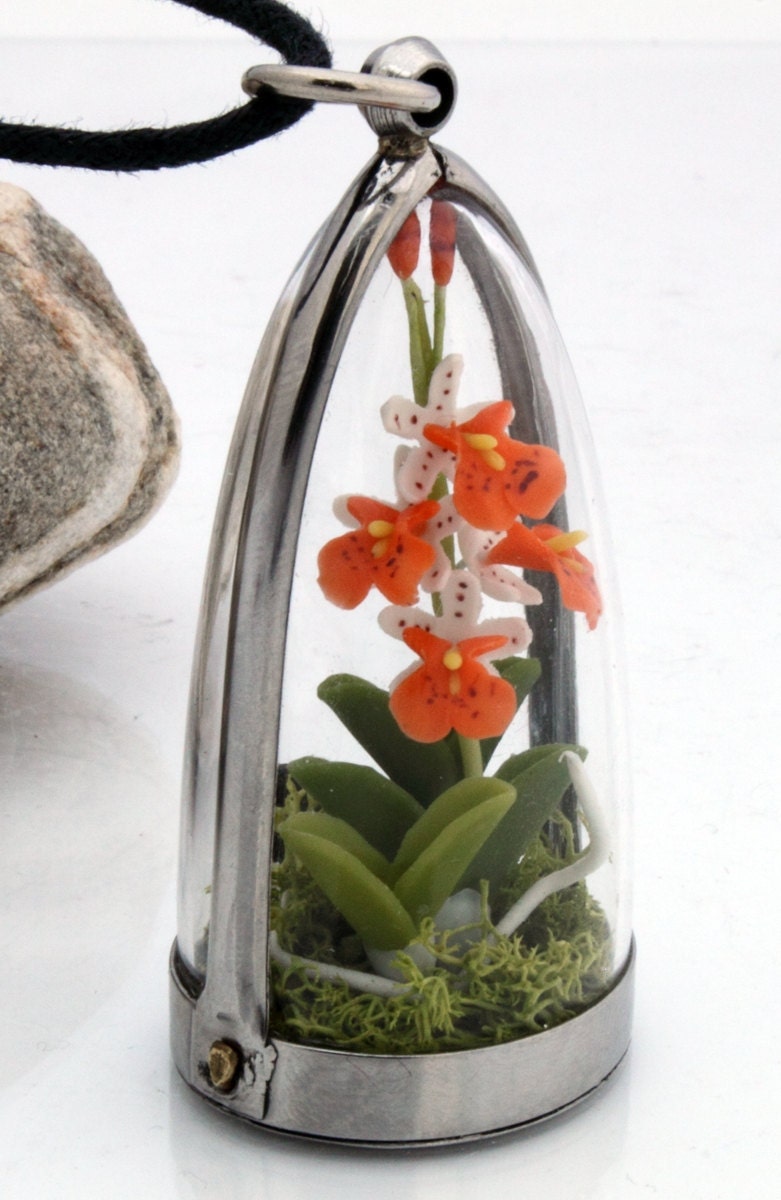 Wild woodland orchid cloche terrarium dome locket pendant with Etsy
