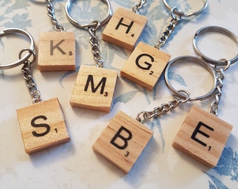 Scrabble tile keyring- Letter monogram wooden personalised initial keyring