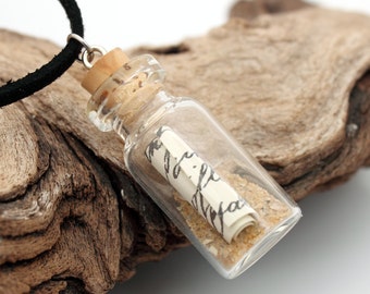 Message in a bottle necklace glass vial pendant- paper scroll and natural sand- beach in a bottle beach pendant