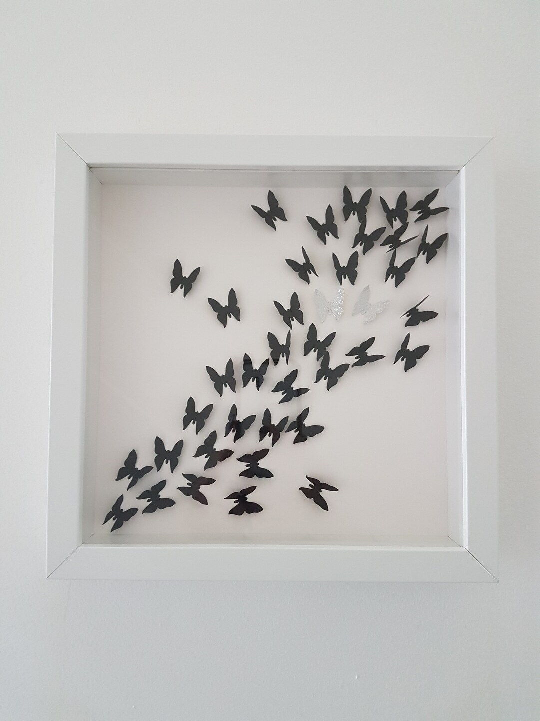 3D Butterfly Box Frame Wall Art Silver, Black and White Butterfly Wall ...