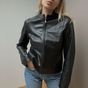 Veste en cuir noire vintage | Style moto zippé classique | Taille femme S-L