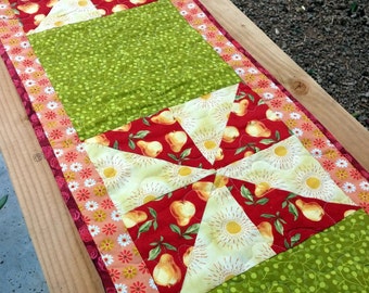 Pinwheel Table Runner - Fruit Decor - Lined Table Runner - Fruit Print - Green And Yellow