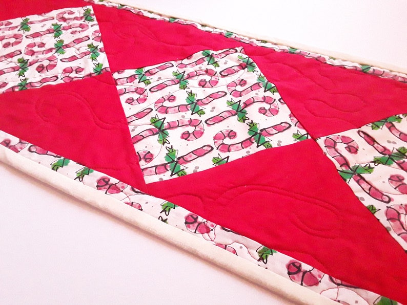 Candy Canes Christmas Table Runner Candy Cane Decor Quilted Etsy