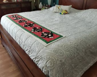 Hot Chocolate Fabric/Quilted Runner For The End of Bed / 14: x 59" Size/ Christmas Decoration / Extra Decor for Guest Bedroom/Small Quilt