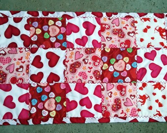 Table Runner With Hearts / Valentine's, Pink Hearts, Hearts Decor, Romantic