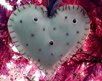 Beaded Heart With Silver Key Charm On Ornament