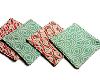 Fabric Coasters • Set Of 4 • PINK/TEAL GEOMETRICS • Mug Rugs •  Handmade Gift