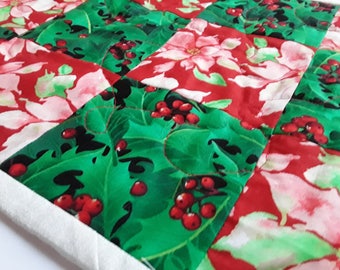 Christmas Holiday Runner • Poinsettia Home Decor • Unusual Table Quilt • Family Christmas • Christmas Centerpiece Dinner