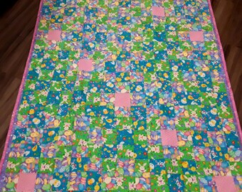 Unique Easter Patchwork Quilt • Handmade Cotton Fabric Blanket • Spring Easter Basket Gift