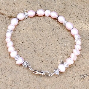 Pink Freshwater Pearl Bracelet: Sterling Silver Crystal Beaded Bracelet