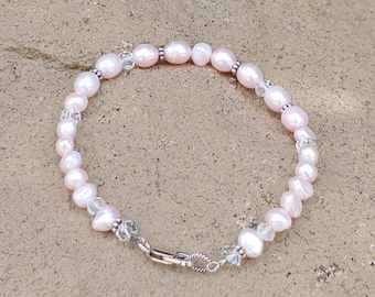 Pink Freshwater PEARL Bracelet/Crystal & Pearl Statement Bracelet With Sterling/Girlfriend Gift/Birthday Gift/Pearl Bracelet Gift For Her