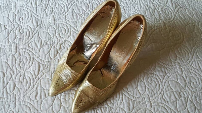 Vintage Gold Kay King High Heel Pumps Shoes Genuine Leather | Etsy