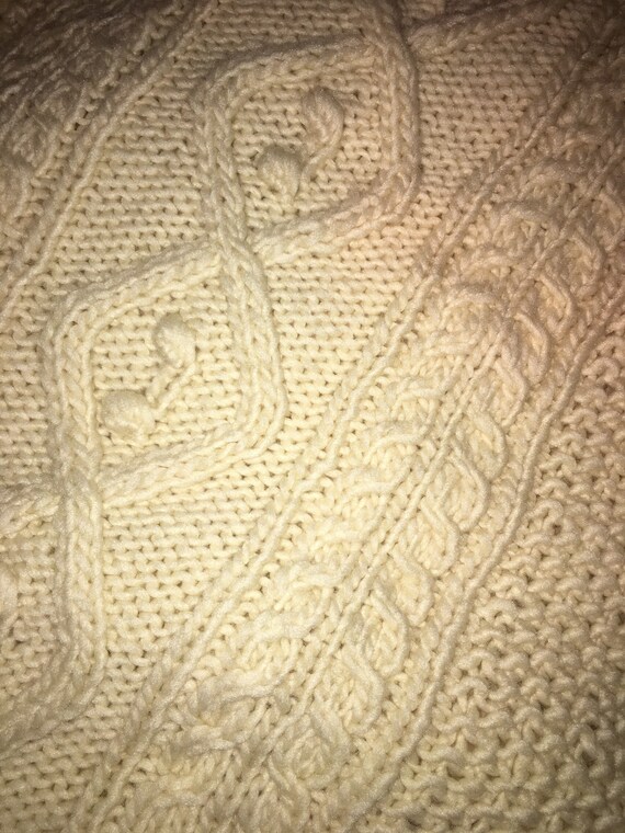 Vintage Cream Knitted Poncho Shawl with Concho Bu… - image 6