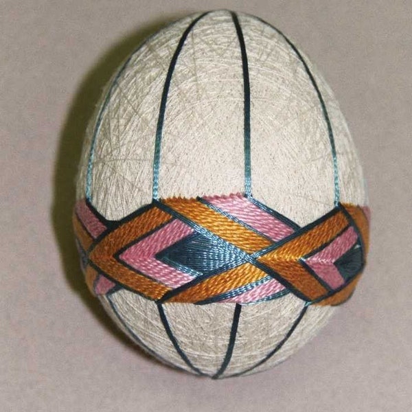 Temari Egg - Cream with Blue, Pink and Gold