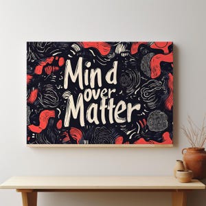 Mind Over Matter Typography Print | Bold Black, White, Red Motivational Wall Art, Abstract Brainwave Design, Digital Download, Home Decor