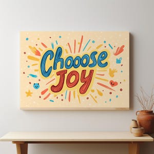 Choose Joy Typography Print: Playful Sunbursts, Smiley Faces (Digital Download)