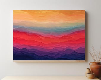 Fluid Horizons Wandkunst | Sonnenuntergang Farbverlauf Ozean Rücken, Beruhigendes Kunstwerk mit Farbverlauf in Pink, Blau und Lila, digitaler Download, Wohnkultur