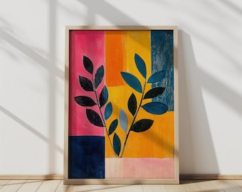 Colorblock Flora | Kräftige botanische abstrakte Kunst, lebendige geometrische Pflanzenillustration, druckbare zeitgenössische Wanddekoration, digitaler Download