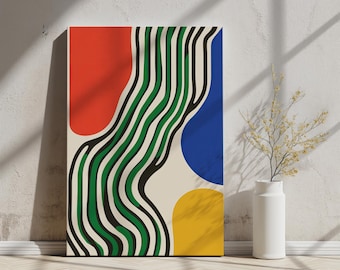 Bunter Rhythmus | Moderner abstrakter Fluss, mutige bunte Linien und Formen, druckbare minimalistische Wandkunst | Wohndekor, AI Art, druckbare Kunst