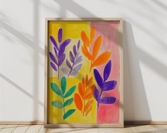 Lebendige Gartenträume | Bunte botanische abstrakte Kunst, moderne Blatt Illustration, lebendige Wanddekoration, Aquarell Pflanze Kunstdruck, Wandkunst