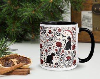 Taza de gato negro / Taza de café de bruja gótica / Cerámica de 325 ml, regalo para amantes de los gatos de Halloween