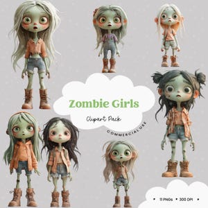 Cute Zombie Girls Clipart Images PNGs 300dpi Clip art PNG, Zombie Clipart, Zombie Images, Zombie PNG, Halloween Clipart, Halloween Images