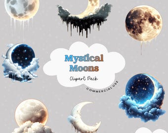 Mystical Moons Clipart Images PNGs 300dpi Clip art PNG, Moon Clipart, Moon Images, Moon PNG, Lunar Clipart, Lunar Magic